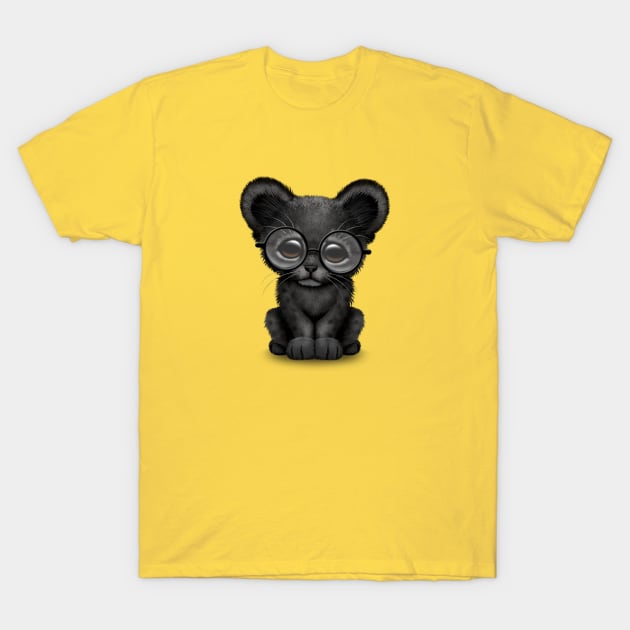 Cute Baby Black Panther Cub Wearing Glasses T-Shirt by jeffbartels